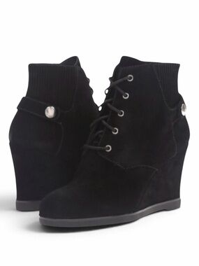 Michael Kors Black Suede Lace Up Carrigan Wedge Ankle Boots Size 10